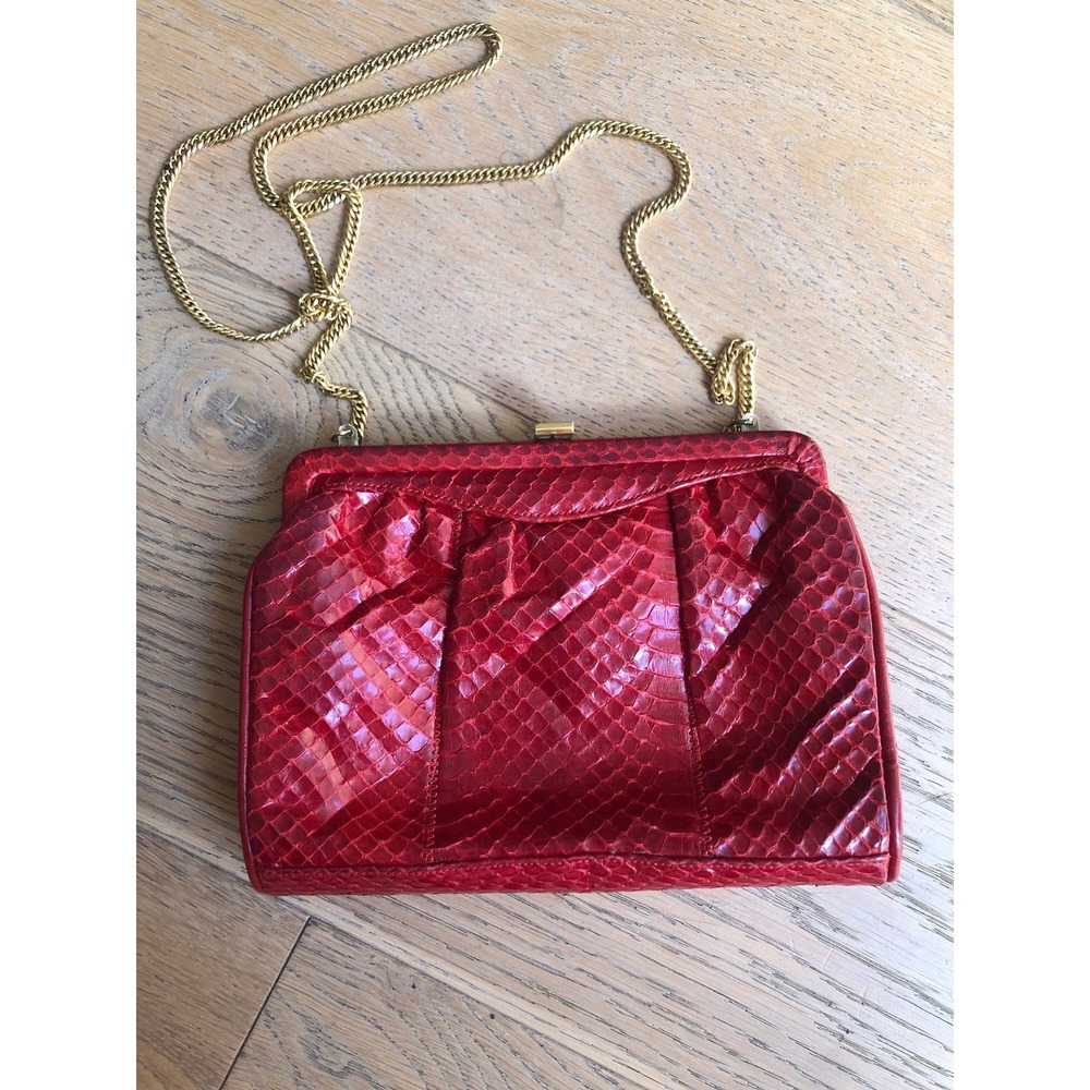 PALIZZIO 1980s Red Snake Skin Clutch Mini Shoulder Bag